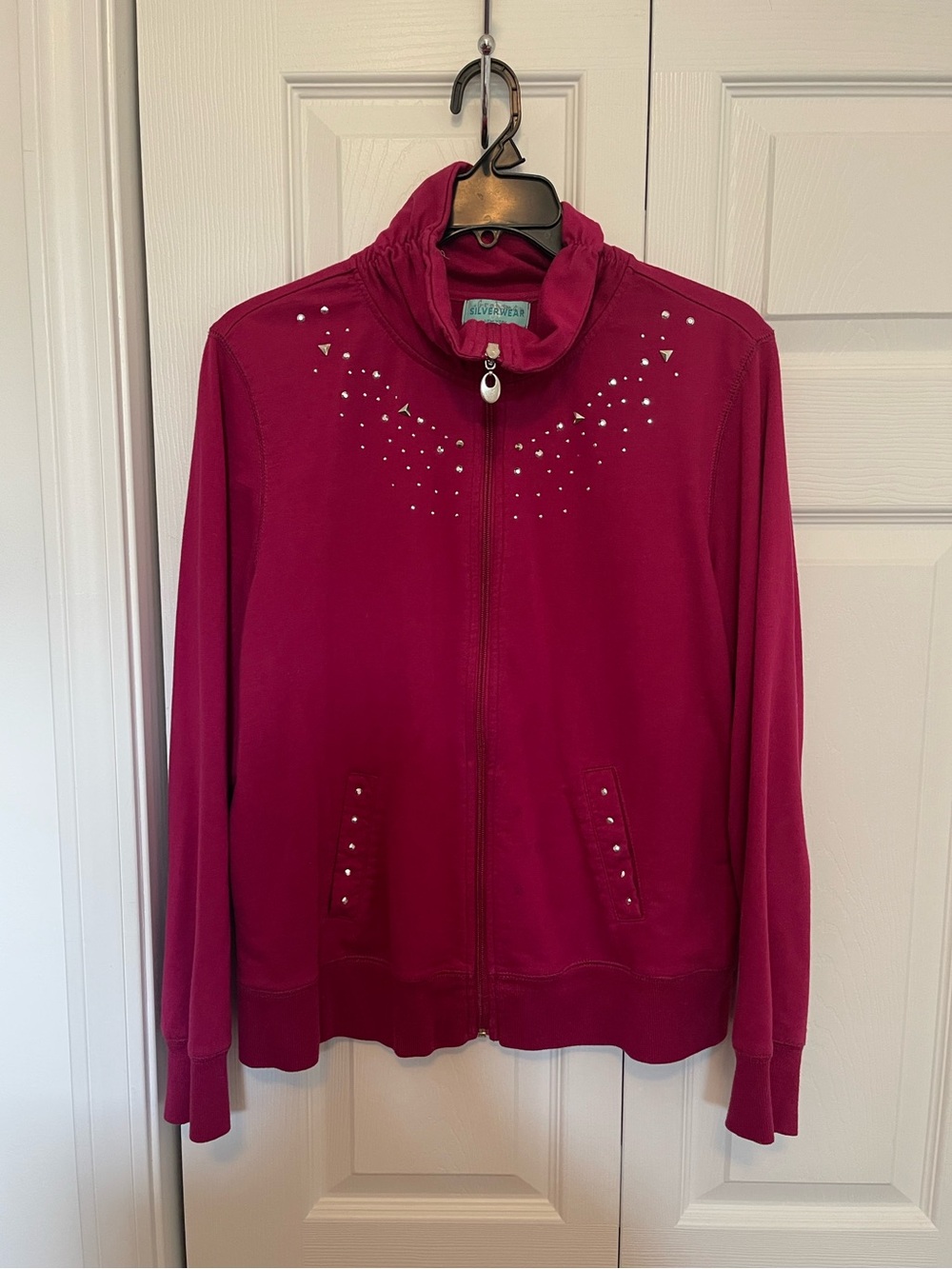 Silverwear NY Magenta Embellished Zip-Up Track Jacket - Size Large